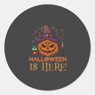 Halloween Is Hier Pompoen Heksenhoed Magische Kete Ronde Sticker