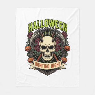 Halloween Jacht Nacht Gehoornde Schedel Rozen Pomp Fleece Deken