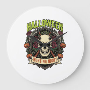 Halloween Jacht Nacht Gehoornde Schedel Rozen Pomp Grote Klok