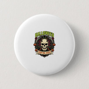Halloween Jacht Nacht Gehoornde Schedel Rozen Pomp Ronde Button 5,7 Cm