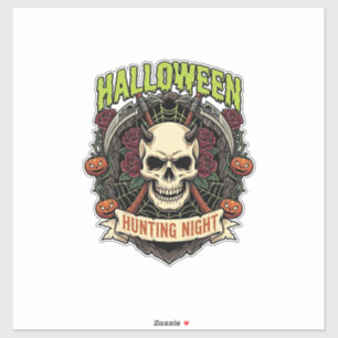 Halloween Jacht Nacht Gehoornde Schedel Rozen Pomp Sticker