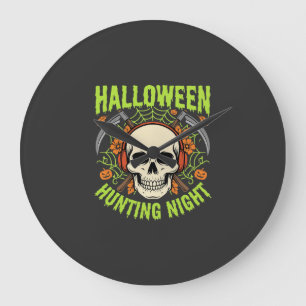 Halloween Jacht Nacht Schedel Zeis Vector Ontwerp Grote Klok