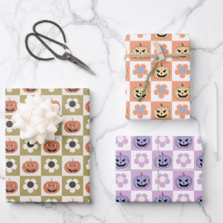 Halloween Jack-o-lantaarn en daisy dambord Inpakpapier Vel