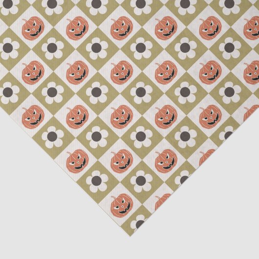 Halloween Jack-o-lantaarn en daisy dambord Tissuepapier (Detail)