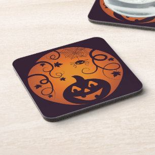 Halloween Jack o lantaarn pompoen gezicht en spin Bier Onderzetter
