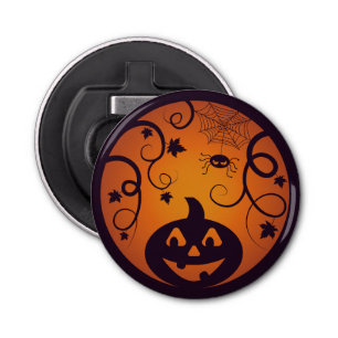 Halloween Jack o lantaarn pompoen gezicht en spin Button Flesopener