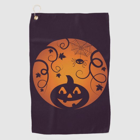 Halloween Jack o lantaarn pompoen gezicht en spin Golfhanddoek (Voorkant)