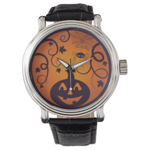Halloween Jack o lantaarn pompoen gezicht en spin Horloge