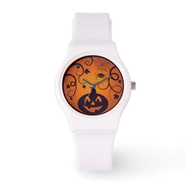 Halloween Jack o lantaarn pompoen gezicht en spin Horloge (Voorkant)
