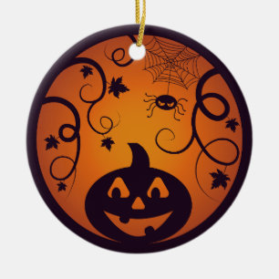 Halloween Jack o lantaarn pompoen gezicht en spin Keramisch Ornament
