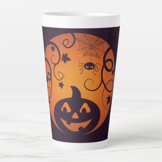 Halloween Jack o lantaarn pompoen gezicht en spin Latte Mok (Voorkant)