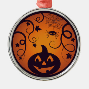 Halloween Jack o lantaarn pompoen gezicht en spin Metalen Ornament