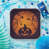 Halloween Jack o lantaarn pompoen gezicht en spin Papieren Bordje (Feest)