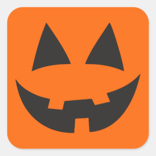 Halloween Jack-O-lantaarn Pompoen Gezicht Sihouett Vierkante Sticker