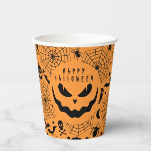 Halloween Jack O Lantern Creepy Face Sinaasappel Papieren Bekers