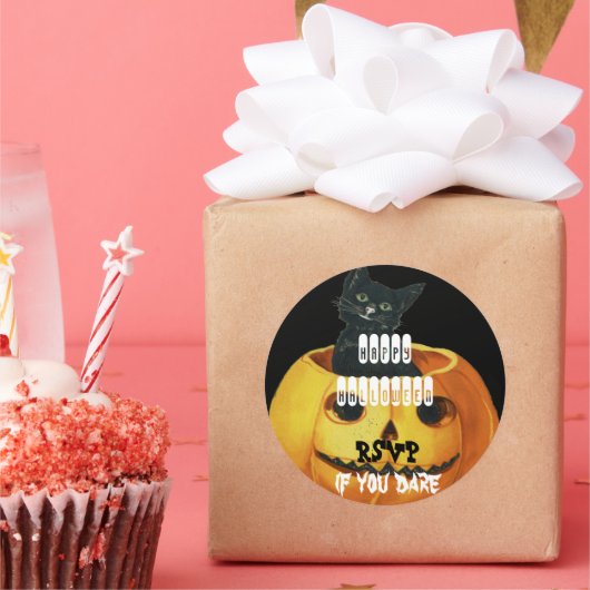 HALLOWEEN Jack O' Lantern en Black Cat Ronde Sticker (Feest)