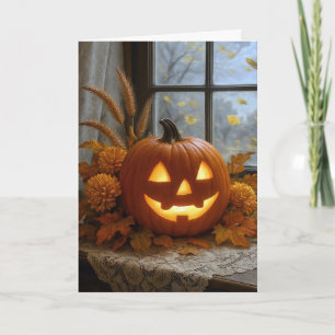 Halloween Jack-o-Lantern in de herfst bloemen Kaart