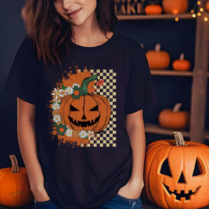Halloween Jack-o-Lantern met bloemen en dammen T-shirt