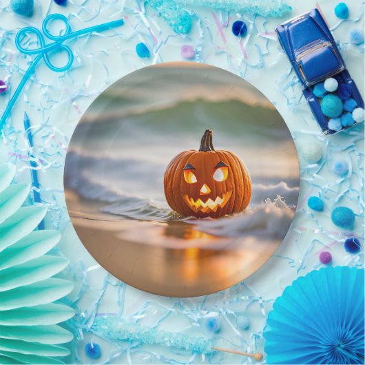 Halloween Jack-o-Lantern op het strand Papieren Bordje (Feest)