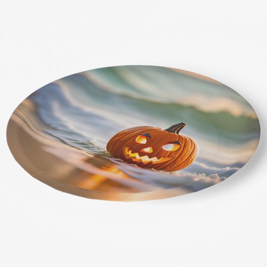 Halloween Jack-o-Lantern op het strand Papieren Bordje (Gekanteld)
