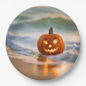 Halloween Jack-o-Lantern op het strand Papieren Bordje (Voorkant)