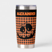 Halloween Jack-O-Lantern Orange & Black Plaid Name Geïsoleerde Drinkbeker (Achterkant)