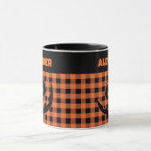Halloween Jack-O-Lantern Orange & Black Plaid Name Mok (Midden)