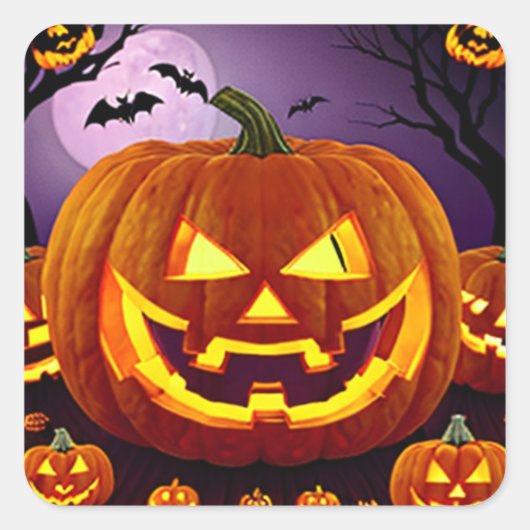 Halloween Jack-o-Lanterns en vleermuizen Vierkante Sticker (Voorkant)
