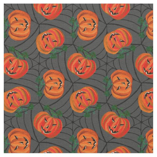 Halloween Jack o'lantern Cobwebs Pattern Pumpkins Stof (Close Up)