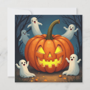 Halloween Jack O'Lantern en Geest Feestdagenkaart
