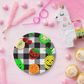 Halloween Jack O'Lantern Fruit Gingham Papieren Bordje (Feest)