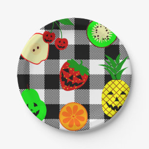 Halloween Jack O'Lantern Fruit Gingham Papieren Bordje