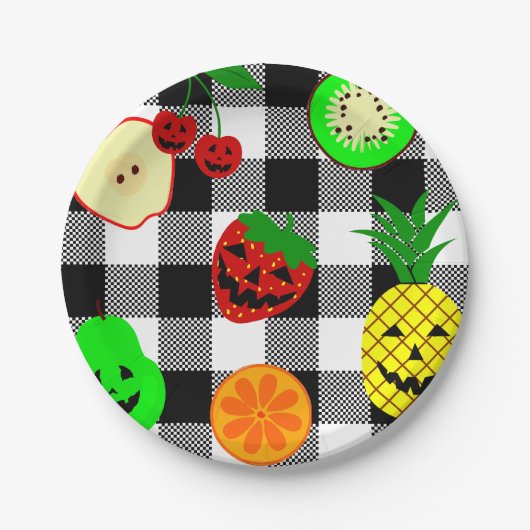 Halloween Jack O'Lantern Fruit Gingham Papieren Bordje (Voorkant)
