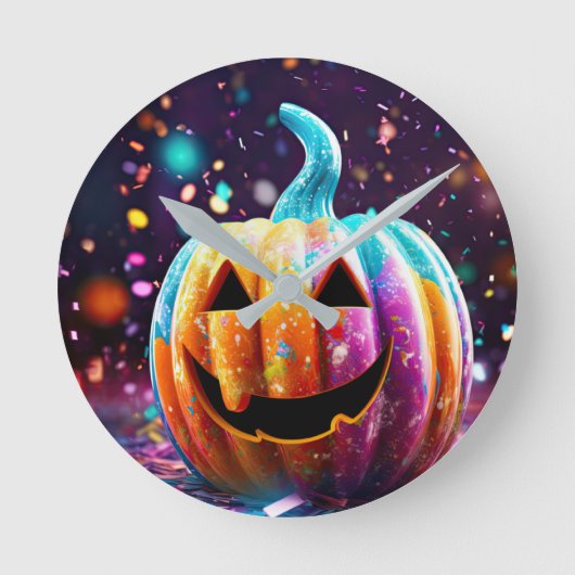 Halloween Jack O'Lantern Neon Pop Kunst Ronde Klok (Voorkant)