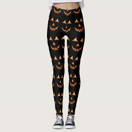 Halloween Jack O'lantern Pumpkin Face Graphic Leggings (Voorkant)