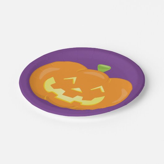 Halloween Jack O'Lantern Pumpkin Paars Sinaasappel Papieren Bordje (Gekanteld)