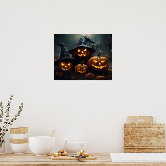 Halloween Jack O'Lanterns Haunted Graveyard Poster (Keuken)