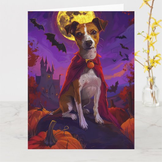 Halloween Jack Russell Vampire Pumpkins eng Kaart (Gele Bloem)