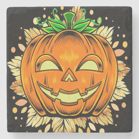 Halloween Jackolantern Spooky Pumpkin Stenen Onderzetter (Voorkant)