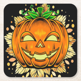 Halloween Jackolantern Spooky Pumpkin Vierkante Kartonnen Onderzetter