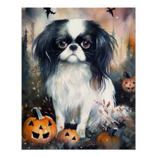 Halloween Japanse Chin met Pompoenen Eng Perfect Poster
