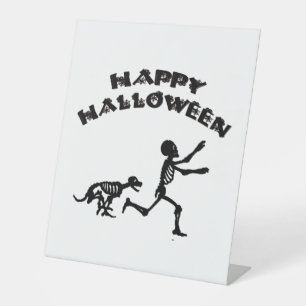 Halloween Jongen en Hond Reclamebord Met Voetstuk