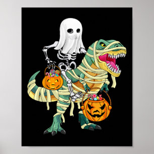 Halloween jongens kinder Skelet Riding Dinosaur gh Poster