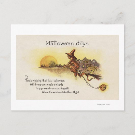 Halloween JoysWitch in Broom Briefkaart (Voorkant)