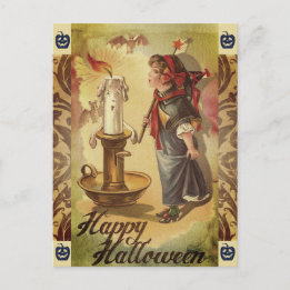 Halloween kaars en kostuum briefkaart