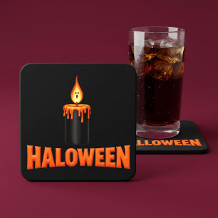 Halloween Kaarsenvlam Vierkante Kartonnen Onderzetter