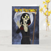 Halloween Kaart met Happy Grim Reaper (Gele Bloem)