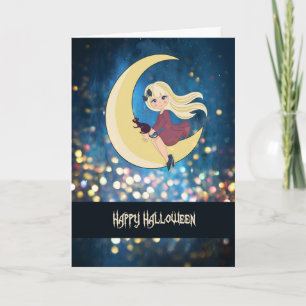 Halloween Kaart met heks & kat voor kinderen