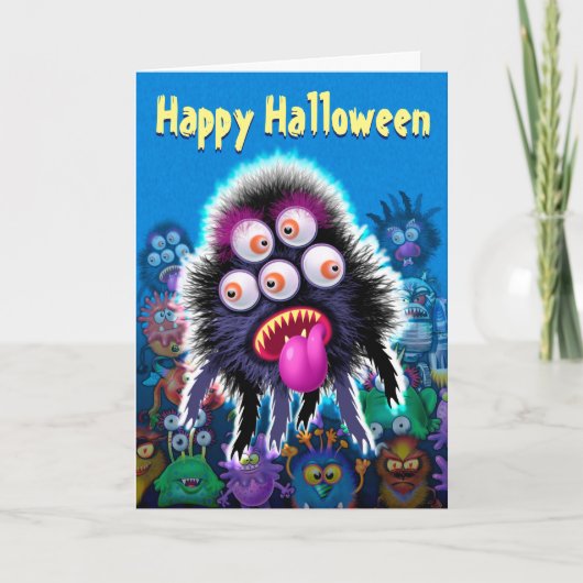 Halloween Kaart uitnodiging MONSTER PARTY leuk eng (Voorkant)