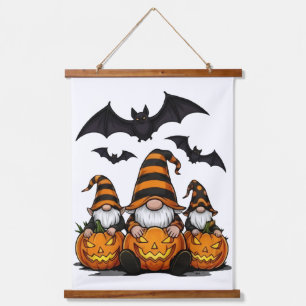 Halloween-kabouter wandtapijt met houten rand hangend wandkleed